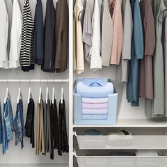 Homestic Pack of 2 Shirt Organizer for Wardrobe|Foldable & Non- woven Shirt Stacker|Designer Cupboard Organizer for Clothes |Clothes Storage box|Sturdy Cardboard Base (Grey and Blue)