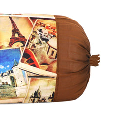 Kuber Industries Bolster Cover|Polyester Bolster Cover Set|Diwan Round Bolster Pillow Covers|Luxurious Tourist Places Print Roll Masand Cover|Pack of 6 (Cream)