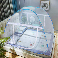 Heart Home Mosquito Net Foldable King Size (Double Bed) with Free Saviours 6.5 x 6.5 Feet (Blue)- HEART1073