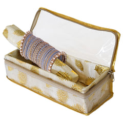 Kuber Industries Multipurpose Weave Design Laminated 1 Rod Bangle Box/Organizer/Case With Tranasparent Top (Gold)-47KM0385