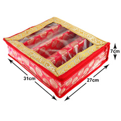 Heart Home Ornament Circle Design Laminated 4 Rod Box, Organizer For Bangle, Watches, Bracelets, Jewellery With Tranasparent Top (Red)-47HH0422