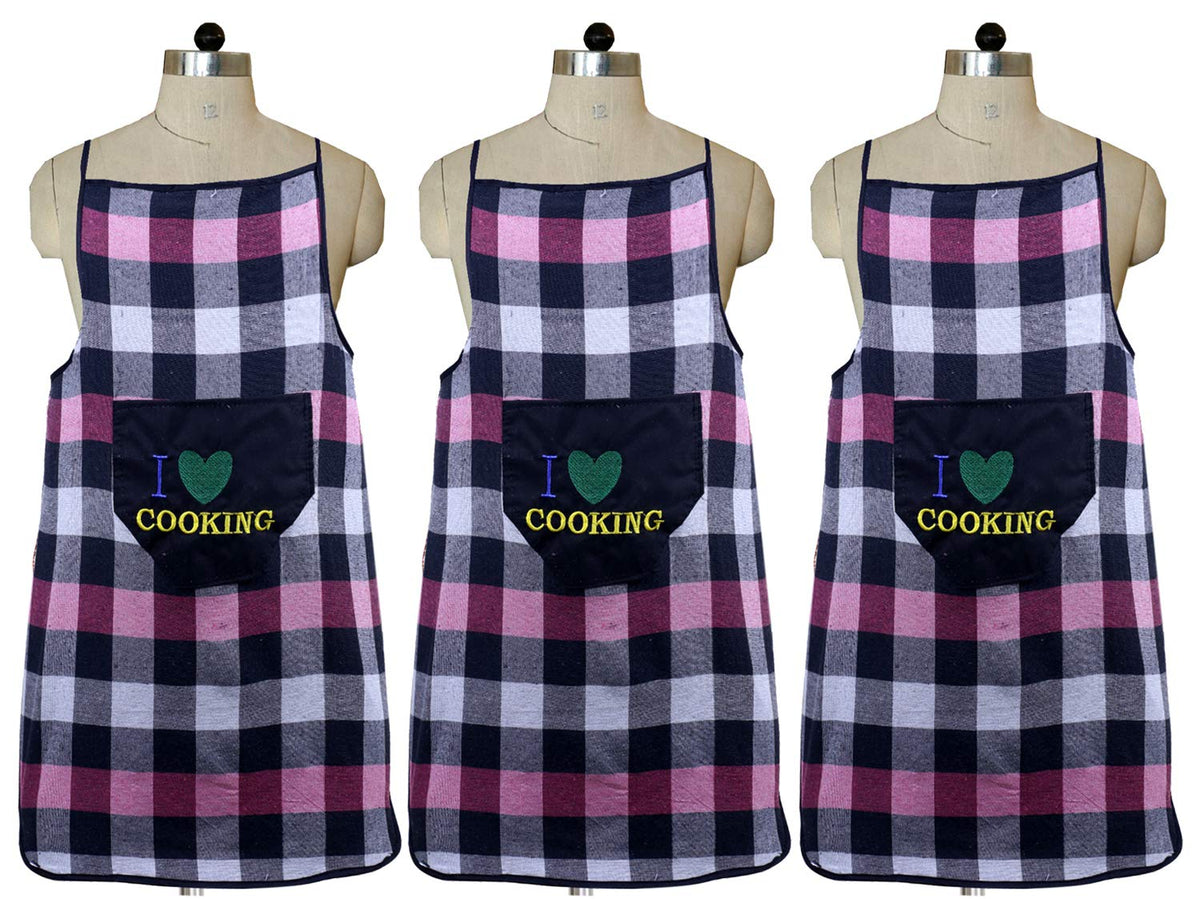 Kuber Industries Checkered Design Cotton 2 Pieces Waterproof Kitchen Apron with Front Pocket (Black) - CTKTC40391