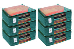 Kuber Industries 3 layered Quilted Silk 6 Pieces Saree Cover (Green) -CTKTC024691