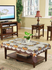 Kuber Industries Flower Printed Cotton 4 Seater Center Table Cover,40"x60" (Cream & Brown)-44KM091