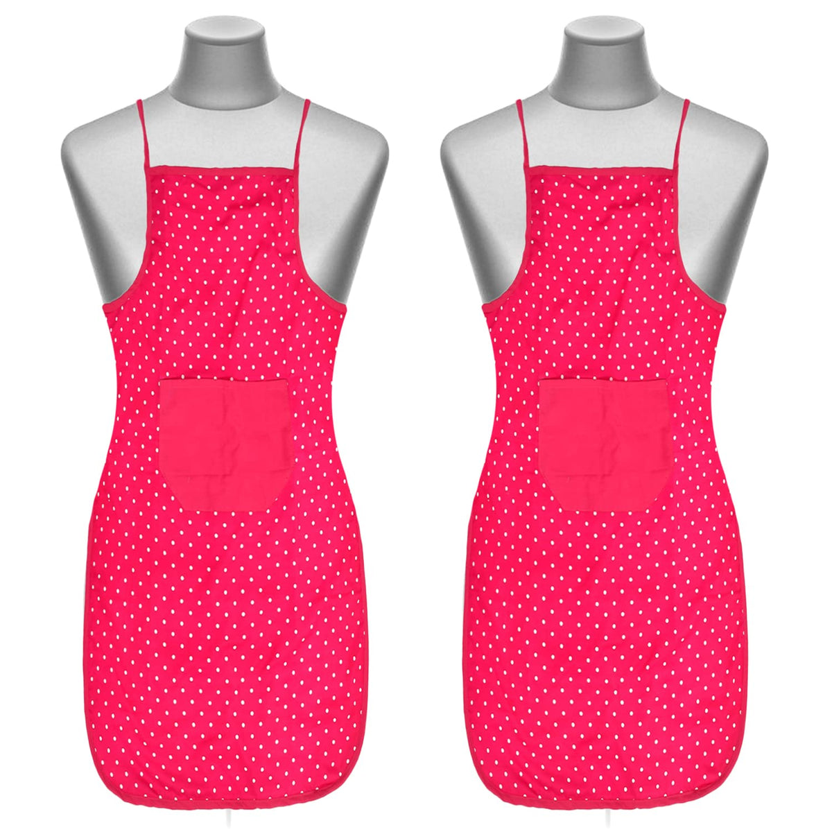 Heart Home Dot Printed Apron with 1 Front Pocket- Pack of 2 (Pink)-50HH0725