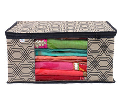 Heart Home Honeycomb Print Non-Woven Foldable Saree Cover|Clothes For Home & Traveling With Transparent, Extra Large Pack of 6 (Cream)