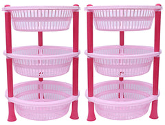 Kuber industries Plastic 2 Pieces 3 Layer Multi-Purpose Kitchen Storage Basket Rack (Pink)-CTKTC25192