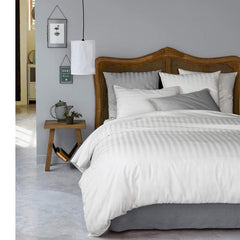 Kuber Industries Cotton Double Bedsheet with 2 Pillow Covers, Satin Stripes (White)-CTKTC30054