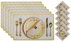 Kuber Industries Breakfast Design PVC 6 Piece Dining Table Placemat Set with Tea Coasters (Brown) CTKTC33377