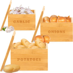 Homestic Storage Box | Kitchen Stoarge Organizer | Vegetable Basket for Kitchen | Fruit Containers With Bambo Lid | 3 Different Containers | FM001NR | Set of 3 | Brown