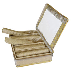 Kuber Industries Multipurpose Weave Design Laminated 5 Rod Bangle Box/Organizer/Case With Tranasparent Top (Gold)-47KM0401