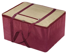 Kuber Industries Large Lightweight Foldable Multipurpose Storage bag, Cloth Organiser, Travel Bag With Zippered Closure And Handle (Brown & Maroon)-HS43KUBMART26700