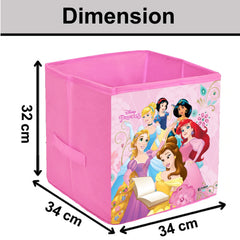 Kuber Industries Disney Princess Print Storage Box|Foldable Clothes Organizer|Collapsible Storage Basket With Handle For Toys,Books,30 Ltr.Pack of 4 (Pink)