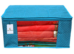 Kuber Industries Hathkadi 3 Piece Cotton Saree Cover, Blue