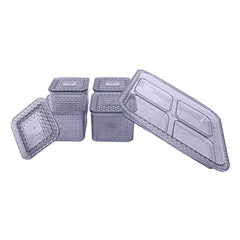 Kuber Industries Dazzle Design Plastic Multi Purpose Dry Fruits Tray with Four Bowls Set (Grey) -CTKTC021813