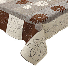 Kuber Industries Flower Printed Cotton 4 Seater Center Table Cover,40"x60" (Brown & Cream)-44KM083