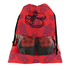 Heart Home Metalic Floral Design 6 Piece Non Woven Travel Shoe Cover, String Bag Organizer, Red HEART5231