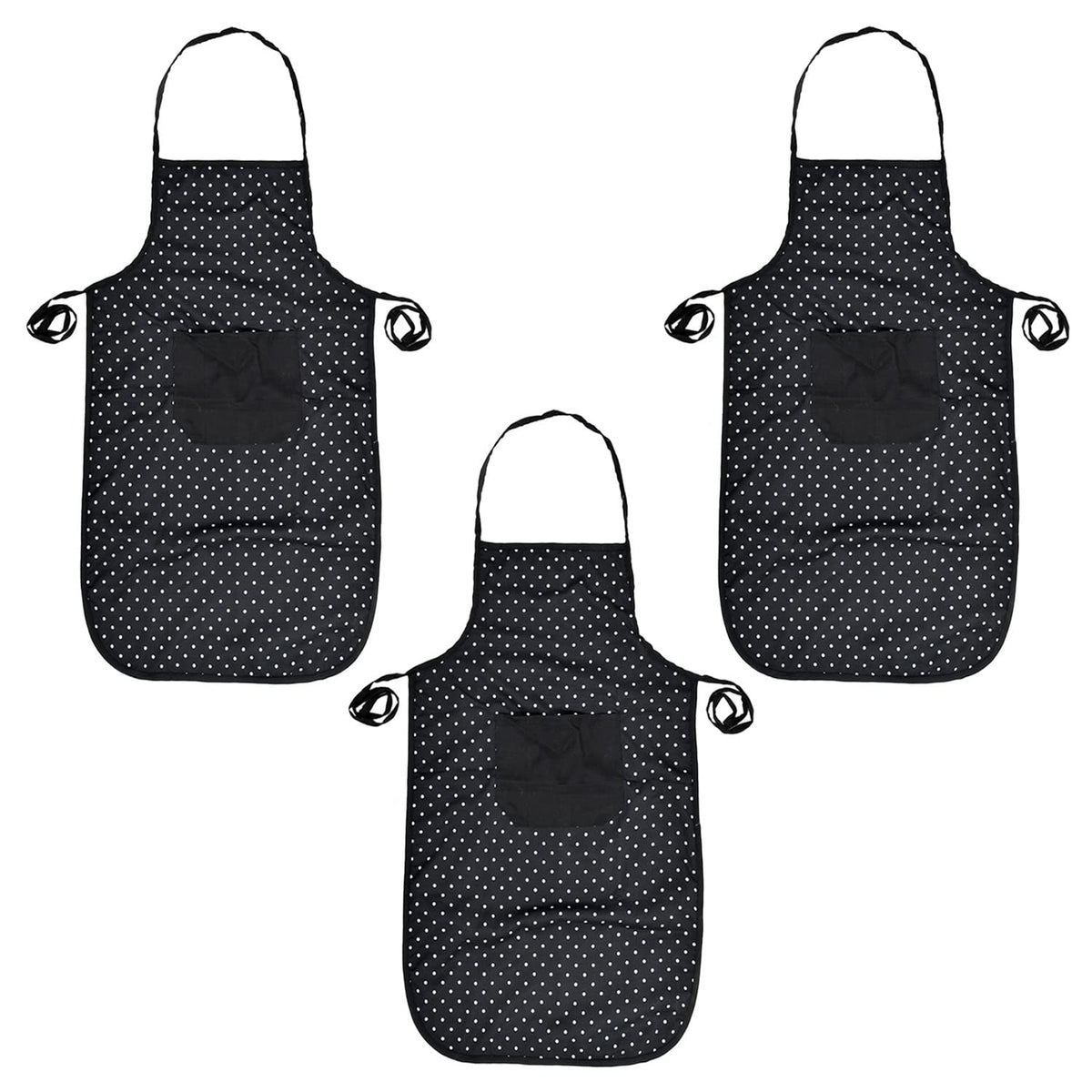 Heart Home Dot Printed Oil Stain Resistant Cooking Kitchen Apron for Men Women with 1 Front Pocket- Pack of 3 (Black)-50HH0722