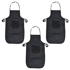 Heart Home Dot Printed Oil Stain Resistant Cooking Kitchen Apron for Men Women with 1 Front Pocket- Pack of 3 (Black)-50HH0722
