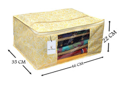 Kuber Industries Leaf Design 6 Piece Non Woven Fabric Saree Cover Set with Transparent Window, Extra Large, Gold-CTKTC031921