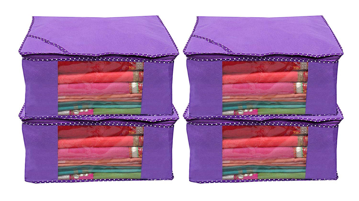 Kuber Industries 4 Piece Non Woven Saree Cover Set, Royal Blue,Large Size -CTKTC6458