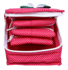 Heart Home Cotton Jewellery Pouch Cum Makeup Organiser Kit Set 2 Piece (Pink)-HHEART15783