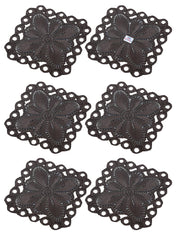 Heart Home Flower Design Handmade Square Cotton Coaster for Kinds of Mugs and Cups, Set of 6 (Brown)