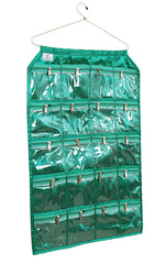 Kuber Industries Hanging Jewellery Organizer With 20 Zipper Pockets,Women Girl Storage Bag for Earrings Necklace Bracelet Ring Accessory with Hanger(Green) (Model: F_26_KUBMART016963)