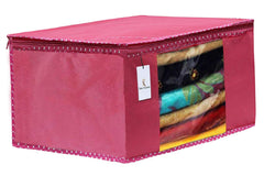 Kuber Industries 12 Pieces Non Woven Fabric Saree Cover/Clothes Organiser for Wardrobe Set with Transparent Window, Extra Large (Pink)-KUBMART2765