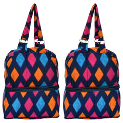 Kuber Industries Navajo Pattern Multiuses Hand Bag: Tote Bag: Travel Toiletry Bag for Women/Girls- Pack of 2 (Blue)-50KM01149