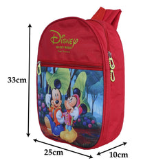Kuber Industries Polyester Waterproof Disney Mickey & Minnie Mouse Print Backpack|Sturdy School Bag for Kids (Red)