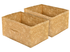 Heart Home Metallic Flower Printed Multipurposes Rectangular Flodable Storage Box, Drawer Storage and Cloth Organizer- Pack of 2 (Brown)-HS43HEARTH26323