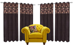 Kuber Industries Leaf Design 4 Pieces Polyester Eyelet Door Curtain 7 Feet (Coffee)-Ctktc030214