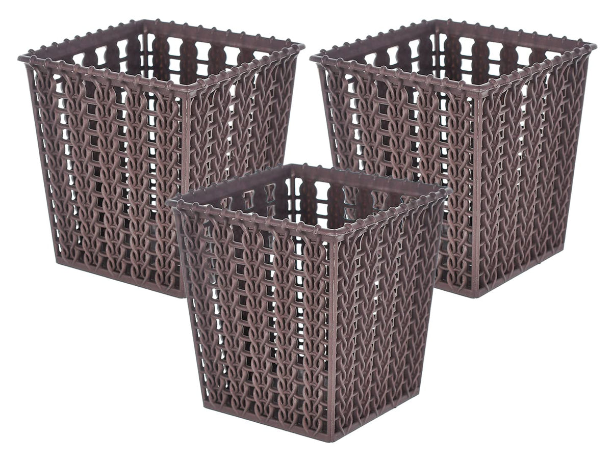 Heart Home Square Shape M 5 Multipurpose Plastic Holder/Organizer/Stand for Kitchen, Bathroom, Office Use - Pack of 3 (Brown)-46HH0439