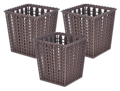 Heart Home Square Shape M 5 Multipurpose Plastic Holder/Organizer/Stand for Kitchen, Bathroom, Office Use - Pack of 3 (Brown)-46HH0439