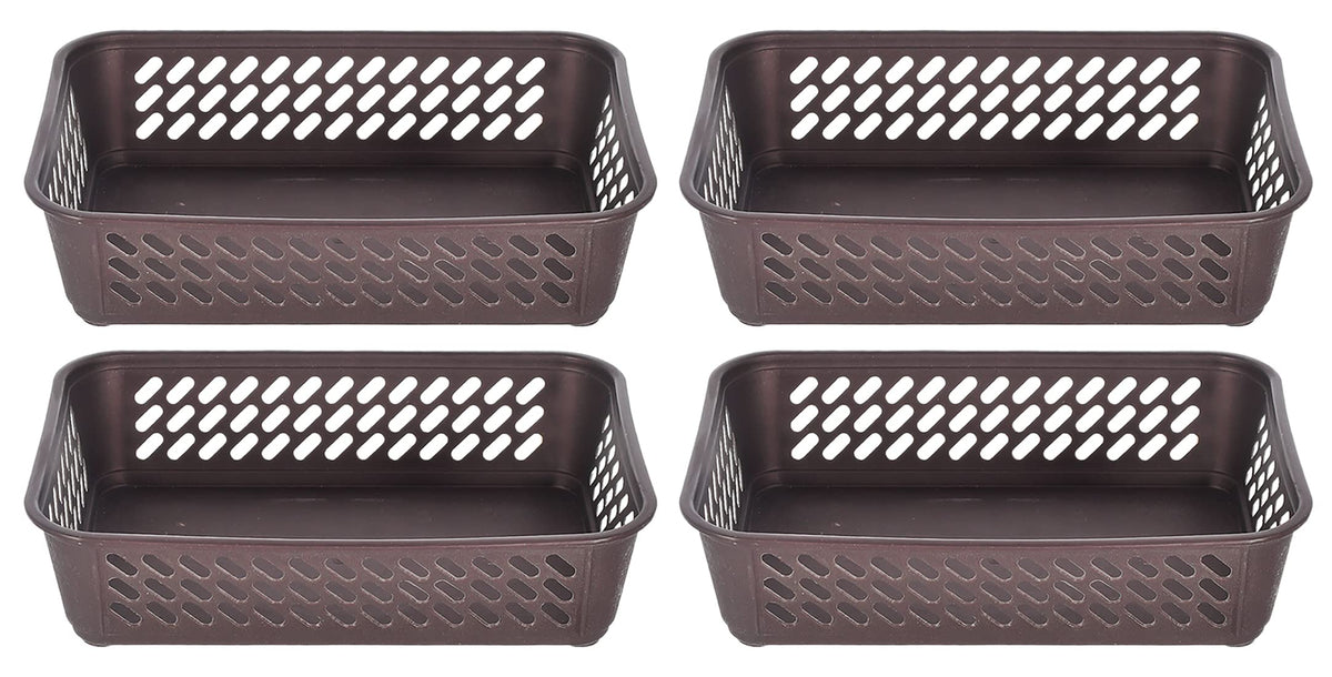 Heart Home Multipurposes Super Tidy Plastic Basket, Organizer For Kitchen, Countertops, Cabinets, Bathrooms- Pack of 4 (Brown) -46HH0570