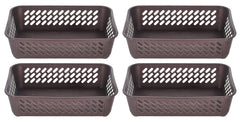 Heart Home Multipurposes Super Tidy Plastic Basket, Organizer For Kitchen, Countertops, Cabinets, Bathrooms- Pack of 4 (Brown) -46HH0570