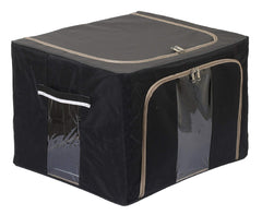 Kuber Industries Large Clear Window Storage Bins Foldable Fabric Storage Bins Boxes Stackable Container Organizer Set with Carrying Handles (Black & Grey, KUBMART12259, Standard)