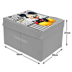 Heart Home Non-Woven Mickey Mouse Print Flodable Storage Box/Wardrobe Organizer With Lid For Home Decor, Pack of 2 (Grey) 54HH4235.