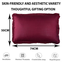 Heart Home Pillow Cover | Cotton Pillow Cover Set | Cushion Pillow Cover Set | Premium Pillow Cover Set for Bedroom | Lining Frill Pillow Cover Set | 4 Piece Set | Maroon