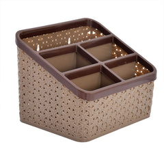 Heart Home Plastic 2 Pieces Small & Large Compact and 1 Piece Stationary Office Tray Desk Organizer Container(Set of 3, Brown)- HEART7357