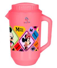 Heart Home Mickey Minnie Print Unbreakable Plastic Water Jug with Lid for Home, Kitchen, Office 2 Liter (Pink)