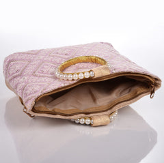 Kuber Industries Clutch Bag|Zig Zag Chicken Silk Embroidery Hand Purse|Wedding Clutch Purse with Moti Churi Handle (Purple)