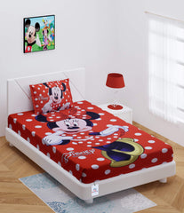 Heart Home Disney Minnie Print Silk Special Long Crush Single Bedsheet with 1 Pillow Cover (Red)-HEART10148