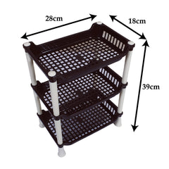 Kuber Industries 3 Tier Storage Rack|Versatile Plastic Stationary & Crockery Rack|Shelf Rack for Kitchen,Office,Home,(Brown)