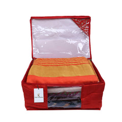 Kuber Industries 3 Layered Quilted Silk 2 Pieces Saree Cover (Red) -CTKTC024673
