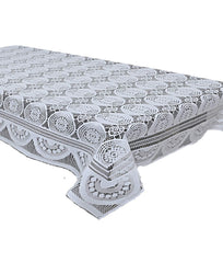 Kuber Industries Circle Design Cotton 4 Seater Center Table Cover - White