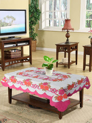 Kuber Industries Flower Printed Home Decorative Luxurious 4 Seater Cotton Center Table Cover/Table Cloth, 40"x60" (White & Pink)-44KM042