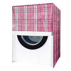 Heart Home Washing Machine Cover | Big Check Design Washing Machine Cover | Soft PVC | Front Load Washing Machine Cover | Maroon