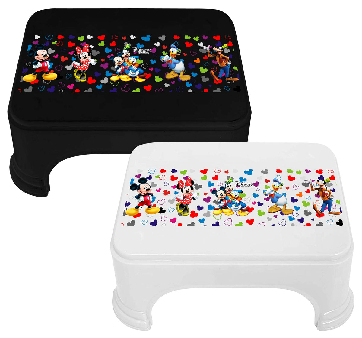 Kuber Industries Disney Team Mickey Print Square Plastic Bathroom Stool (Set of 2, Black & White) -HS_35_KUBMARTS17301